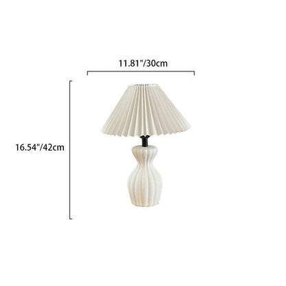 Contemporary Scandinavian Oval Bottle Striped Round Table Pleated Ceramic Fabric 1-Light Table Lamp For Bedroom