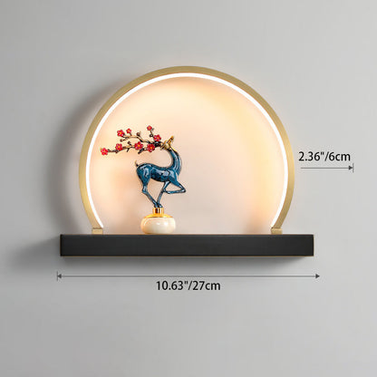 Traditional Chinese Plum Blossom Deer Welcome Pine Semicircle Copper Jade Silicon LED Wall Sconce Lamp For Bedroom