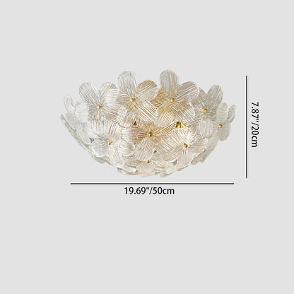 Traditional French Semicircle Round Flower Brass Glass 4-Light Flush Mount Ceiling Light For Living Room