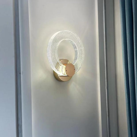 Modern Luxury Circle Bubble Disc Base Iron Aluminum Crystal LED Wall Sconce Lamp For Bedroom