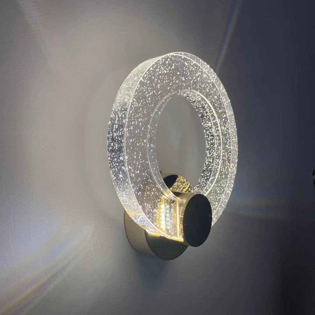Modern Luxury Circle Bubble Disc Base Iron Aluminum Crystal LED Wall Sconce Lamp For Bedroom