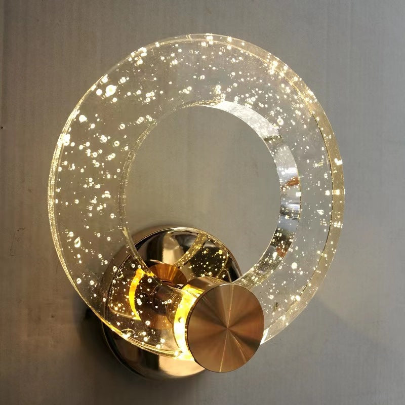 Modern Luxury Circle Bubble Disc Base Iron Aluminum Crystal LED Wall Sconce Lamp For Bedroom