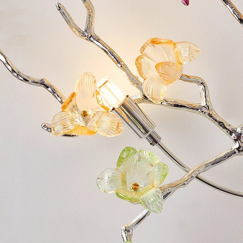 Modern Luxury Branches Rose Disc Base Aluminum Glass 8-Light Wall Sconce Lamp For Living Room