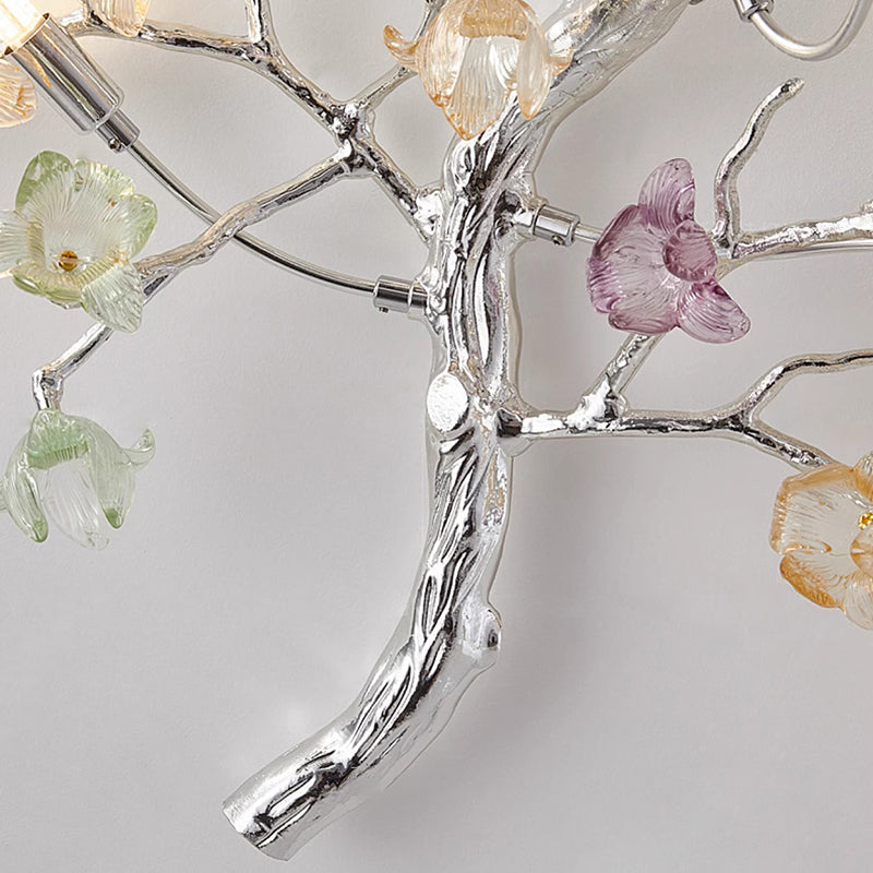 Modern Luxury Branches Rose Disc Base Aluminum Glass 8-Light Wall Sconce Lamp For Living Room