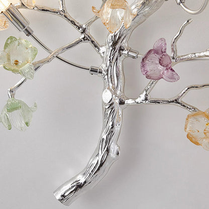 Modern Luxury Branches Rose Disc Base Aluminum Glass 8-Light Wall Sconce Lamp For Living Room