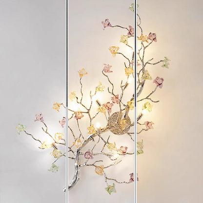 Modern Luxury Branches Rose Disc Base Aluminum Glass 8-Light Wall Sconce Lamp For Living Room