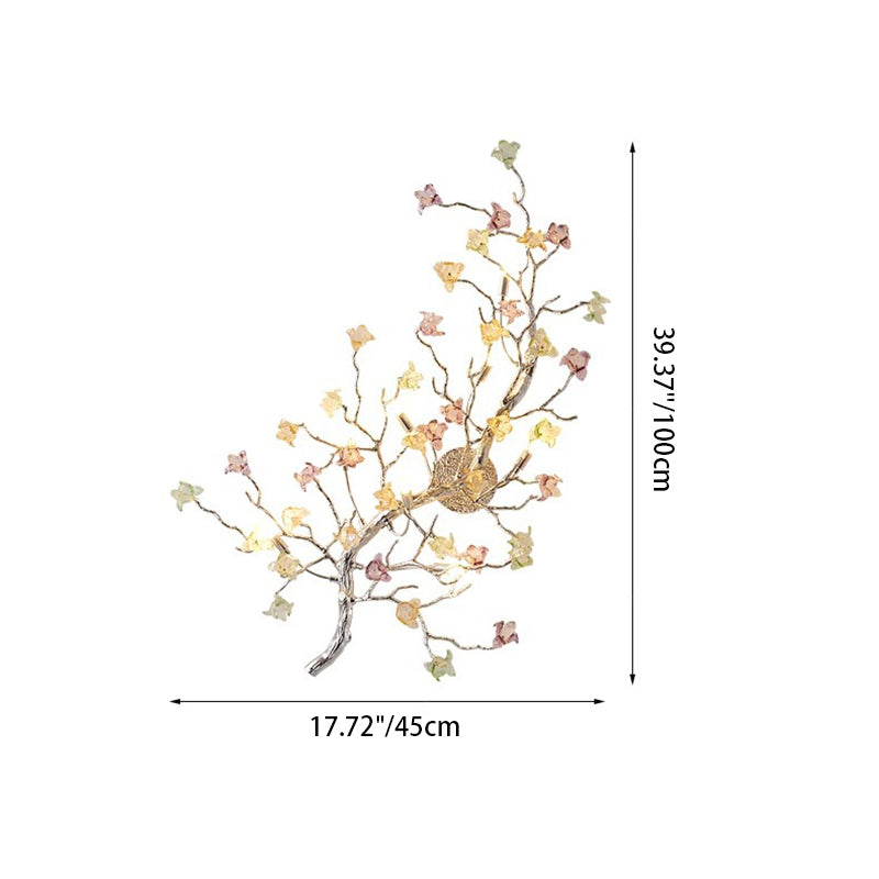 Modern Luxury Branches Rose Disc Base Aluminum Glass 8-Light Wall Sconce Lamp For Living Room