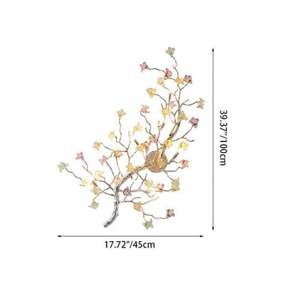 Modern Luxury Branches Rose Disc Base Aluminum Glass 8-Light Wall Sconce Lamp For Living Room