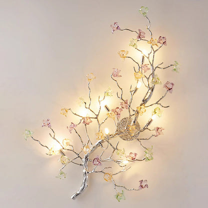 Modern Luxury Branches Rose Disc Base Aluminum Glass 8-Light Wall Sconce Lamp For Living Room