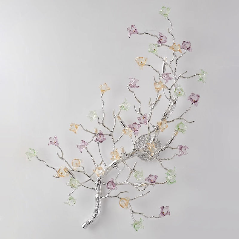 Modern Luxury Branches Rose Disc Base Aluminum Glass 8-Light Wall Sconce Lamp For Living Room