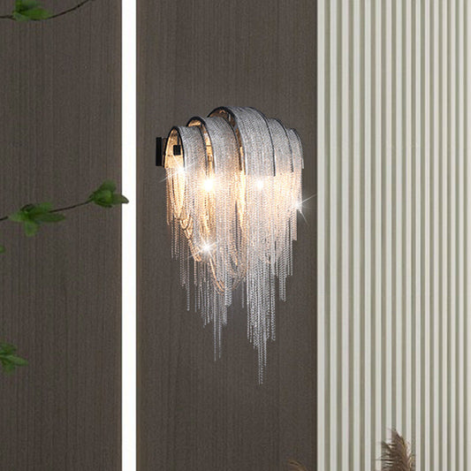 Contemporary Scandinavian Bar Ring Tassel Rectangular Base Iron Aluminum 2-Light Wall Sconce Lamp For Living Room