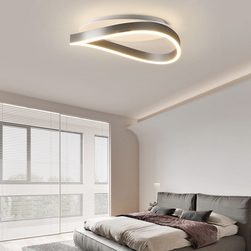 Modern Minimalist Ring Strip Irregular Disc Base Iron Aluminum Silicone LED Semi-Flush Mount Ceiling Light For Bedroom