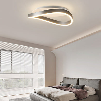 Modern Minimalist Ring Strip Irregular Disc Base Iron Aluminum Silicone LED Semi-Flush Mount Ceiling Light For Bedroom