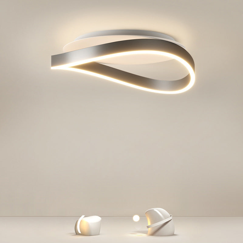 Modern Minimalist Ring Strip Irregular Disc Base Iron Aluminum Silicone LED Semi-Flush Mount Ceiling Light For Bedroom