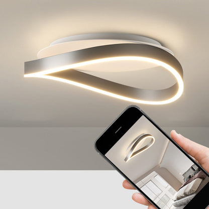 Modern Minimalist Ring Strip Irregular Disc Base Iron Aluminum Silicone LED Semi-Flush Mount Ceiling Light For Bedroom