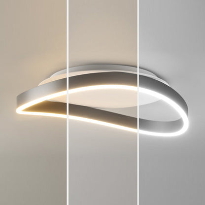 Modern Minimalist Ring Strip Irregular Disc Base Iron Aluminum Silicone LED Semi-Flush Mount Ceiling Light For Bedroom