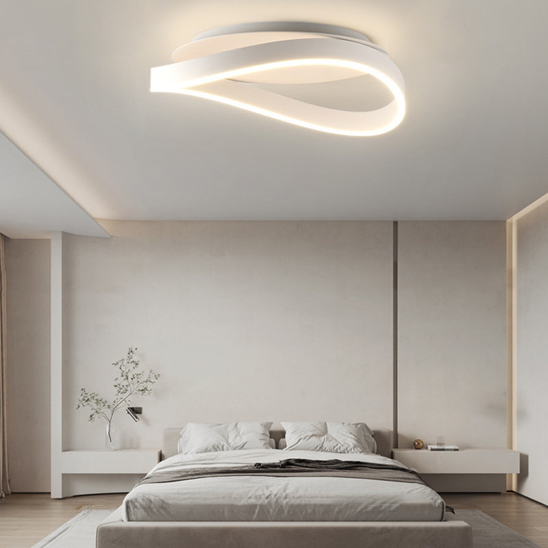 Modern Minimalist Ring Strip Irregular Disc Base Iron Aluminum Silicone LED Semi-Flush Mount Ceiling Light For Bedroom