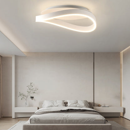 Modern Minimalist Ring Strip Irregular Disc Base Iron Aluminum Silicone LED Semi-Flush Mount Ceiling Light For Bedroom