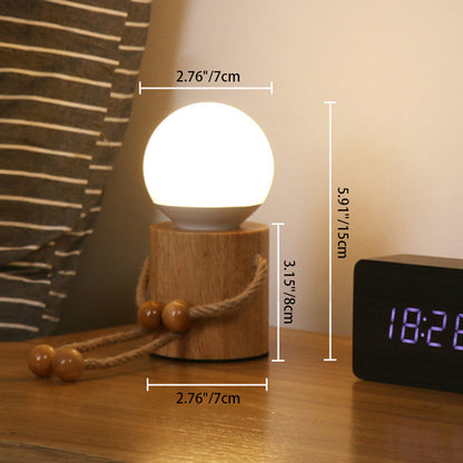 Contemporary Creative Wooden Man Cylinder Ball Wood Sisal Acrylic LED Table Lamp For Bedroom