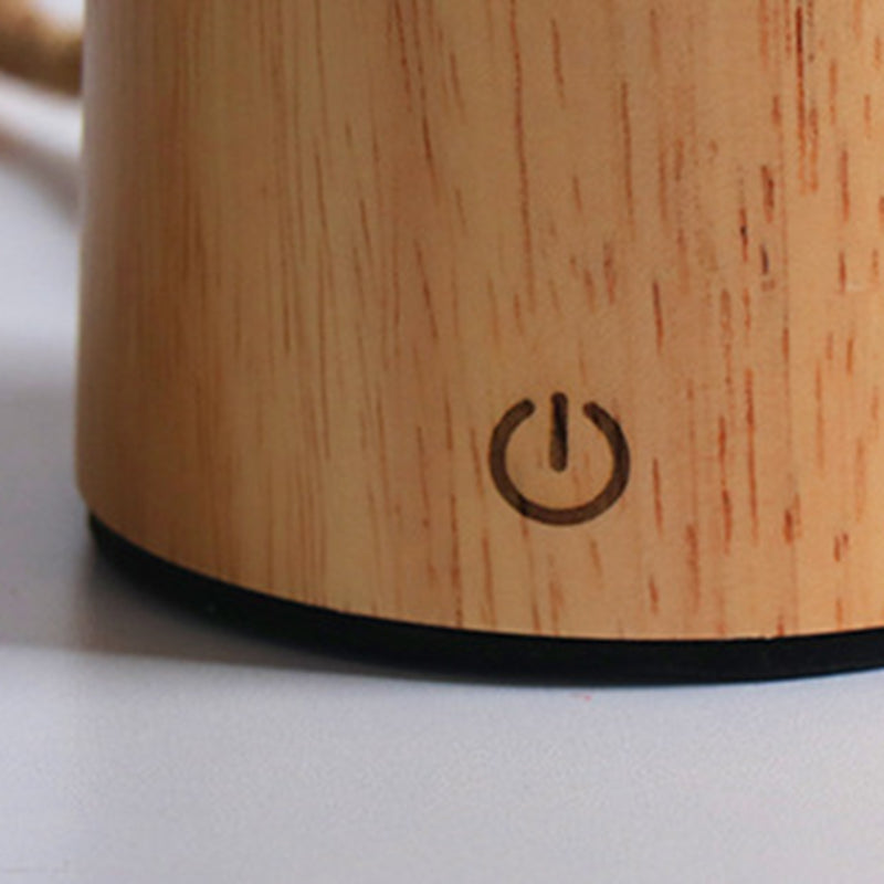 Contemporary Creative Wooden Man Cylinder Ball Wood Sisal Acrylic LED Table Lamp For Bedroom