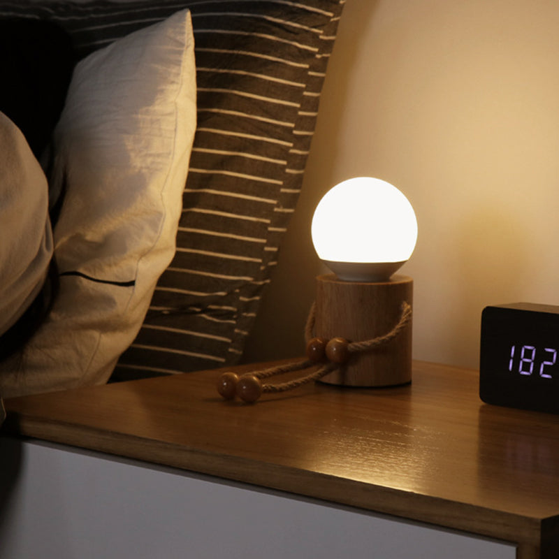 Contemporary Creative Wooden Man Cylinder Ball Wood Sisal Acrylic LED Table Lamp For Bedroom