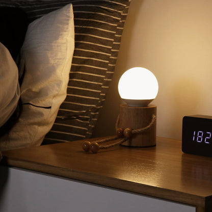 Contemporary Creative Wooden Man Cylinder Ball Wood Sisal Acrylic LED Table Lamp For Bedroom