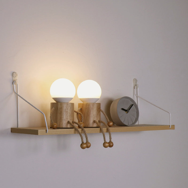 Contemporary Creative Wooden Man Cylinder Ball Wood Sisal Acrylic LED Table Lamp For Bedroom