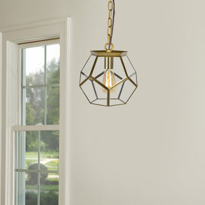 Contemporary Scandinavian Spherical Pentagon Copper Glass 1-Light Pendant Light For Bedroom