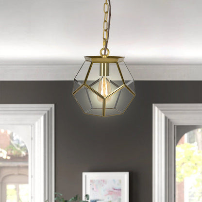 Contemporary Scandinavian Spherical Pentagon Copper Glass 1-Light Pendant Light For Bedroom