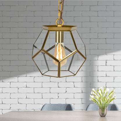 Contemporary Scandinavian Spherical Pentagon Copper Glass 1-Light Pendant Light For Bedroom
