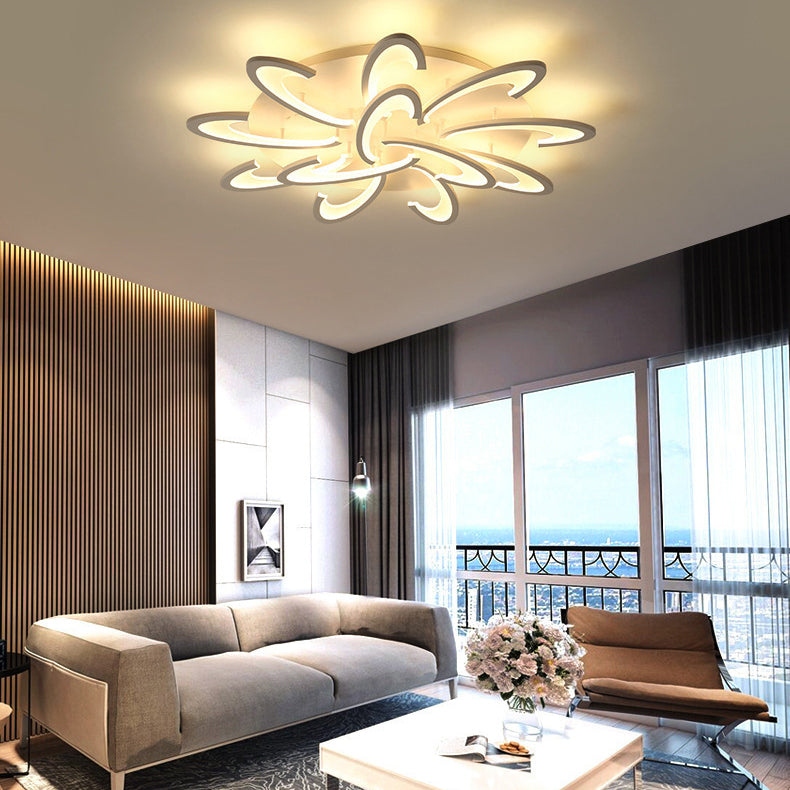 Modern Minimalist Oval Arc Windmill Round Base Iron Acrylic LED Flush Mount Ceiling Light For Living Room