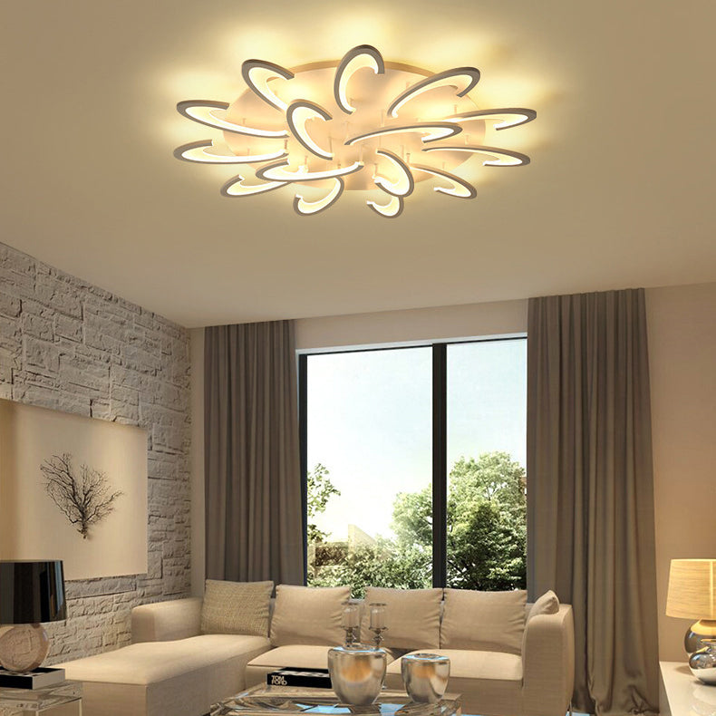 Modern Minimalist Oval Arc Windmill Round Base Iron Acrylic LED Flush Mount Ceiling Light For Living Room