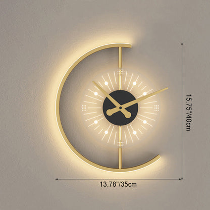 Contemporary Scandinavian Clock Semicircle Iron Acrylic LED Wall Sconce Lamp For Bedroom