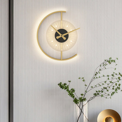 Contemporary Scandinavian Clock Semicircle Iron Acrylic LED Wall Sconce Lamp For Bedroom