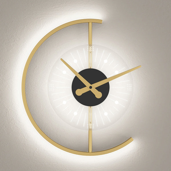 Contemporary Scandinavian Clock Semicircle Iron Acrylic LED Wall Sconce Lamp For Bedroom