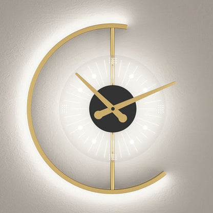 Contemporary Scandinavian Clock Semicircle Iron Acrylic LED Wall Sconce Lamp For Bedroom