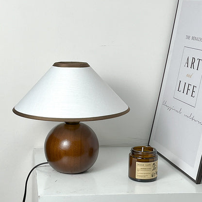 Traditional Vintage Round Table Ball Wooden Fabric 1-Light Table Lamp For Bedroom