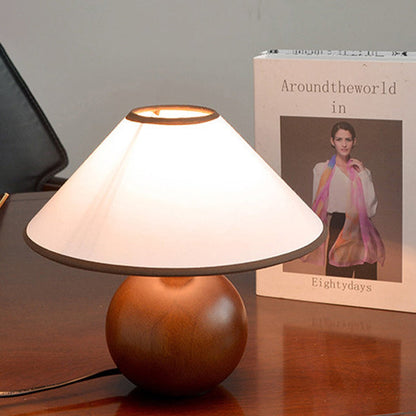 Traditional Vintage Round Table Ball Wooden Fabric 1-Light Table Lamp For Bedroom