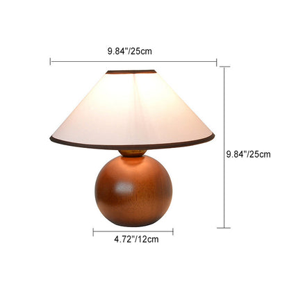 Traditional Vintage Round Table Ball Wooden Fabric 1-Light Table Lamp For Bedroom