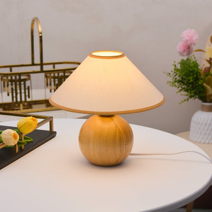 Traditional Vintage Round Table Ball Wooden Fabric 1-Light Table Lamp For Bedroom