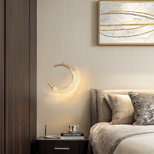 مصباح معلق LED معاصر من الأكريليك مصنوع من الألومنيوم بتصميم قوس القمر الإسكندنافي لغرفة النوم