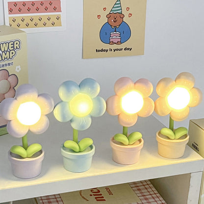 Contemporary Creative Cute Flower Round Table Base ABS PC LED Table Lamp For Bedroom