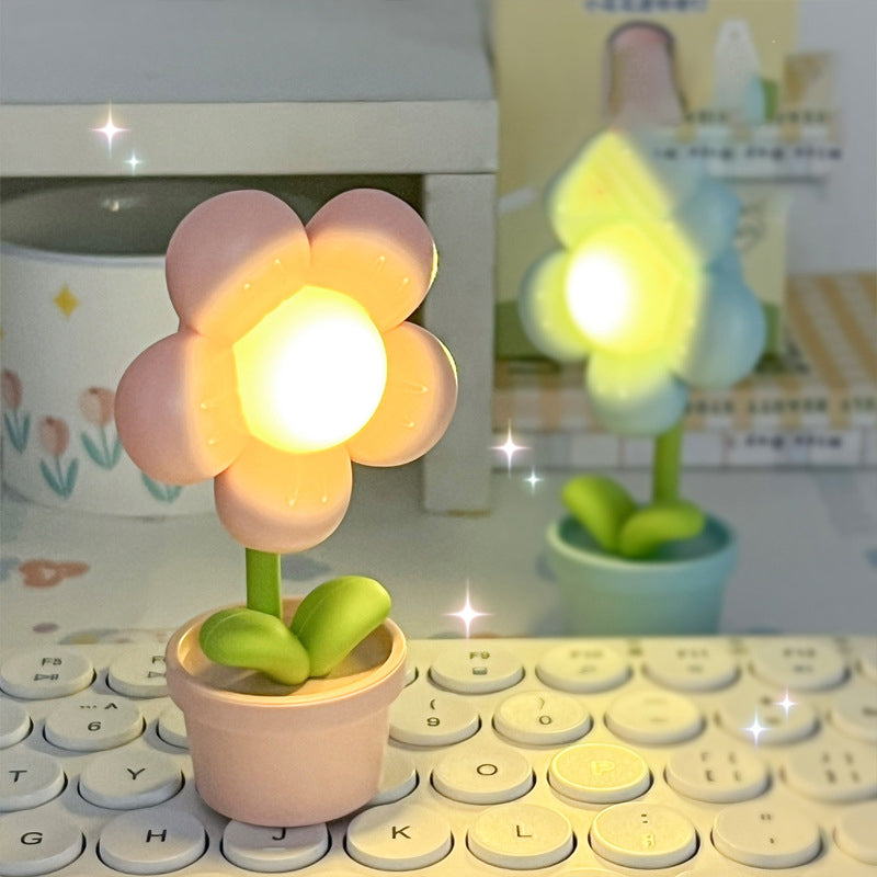 Contemporary Creative Cute Flower Round Table Base ABS PC LED Table Lamp For Bedroom