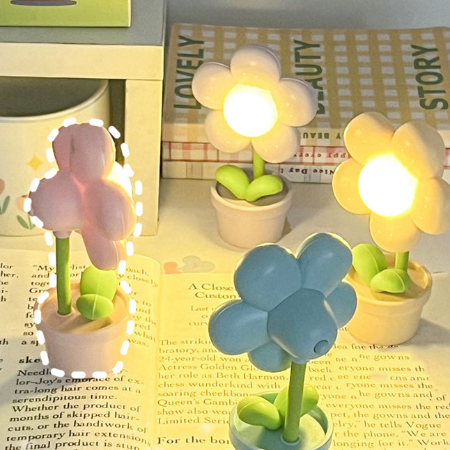 Contemporary Creative Cute Flower Round Table Base ABS PC LED Table Lamp For Bedroom