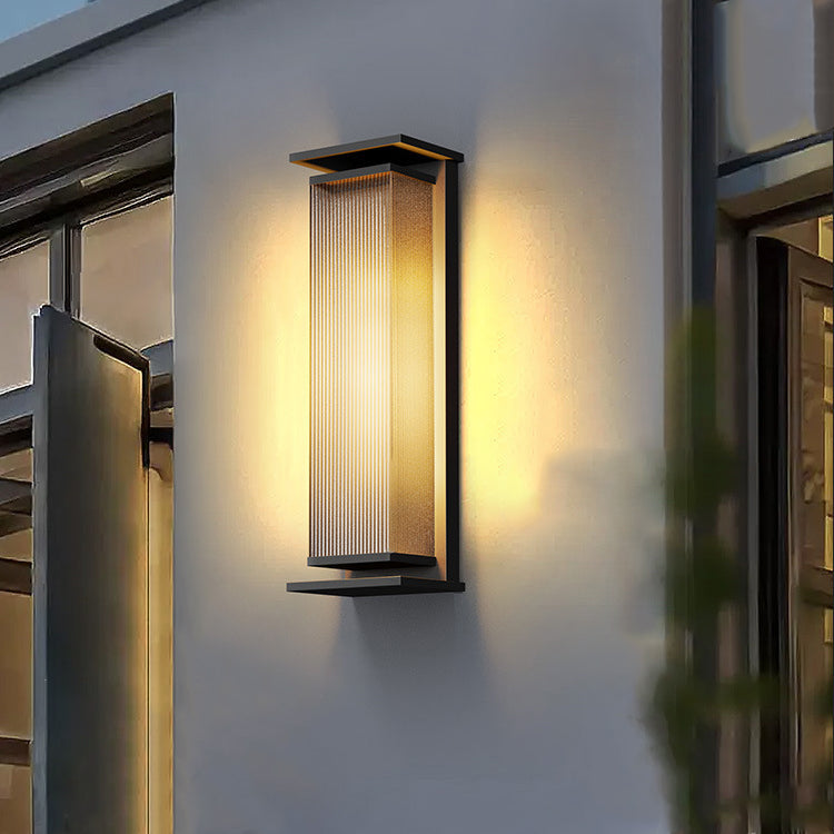 Modern Minimalist Solar Waterproof Rectangle Stripe Stainless Steel PC LED Outdoor Wall Sconce Lamp For Garden