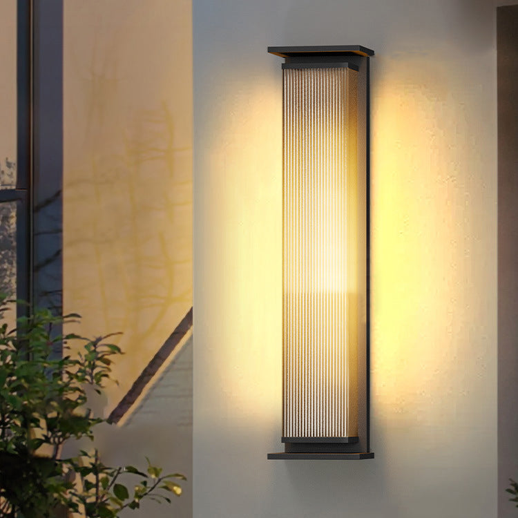 Modern Minimalist Solar Waterproof Rectangle Stripe Stainless Steel PC LED Outdoor Wall Sconce Lamp For Garden