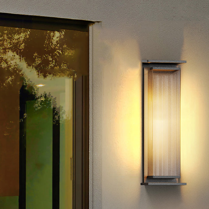 Modern Minimalist Solar Waterproof Rectangle Stripe Stainless Steel PC LED Outdoor Wall Sconce Lamp For Garden