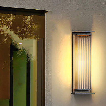 Modern Minimalist Solar Waterproof Rectangle Stripe Stainless Steel PC LED Outdoor Wall Sconce Lamp For Garden