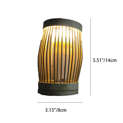 Traditional Japanese Oval Round Bar Hollow Bamboo 1-Light Table Lamp For Bedroom