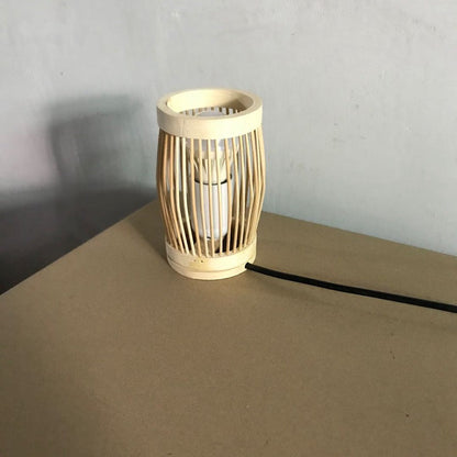Traditional Japanese Oval Round Bar Hollow Bamboo 1-Light Table Lamp For Bedroom